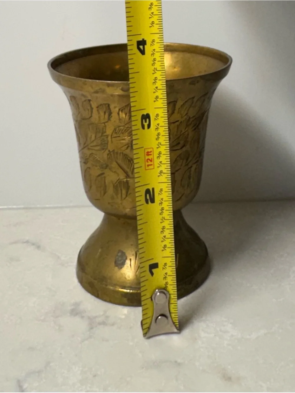 Vintage Brass Floral Etched Vase - Gold Decorative Accent